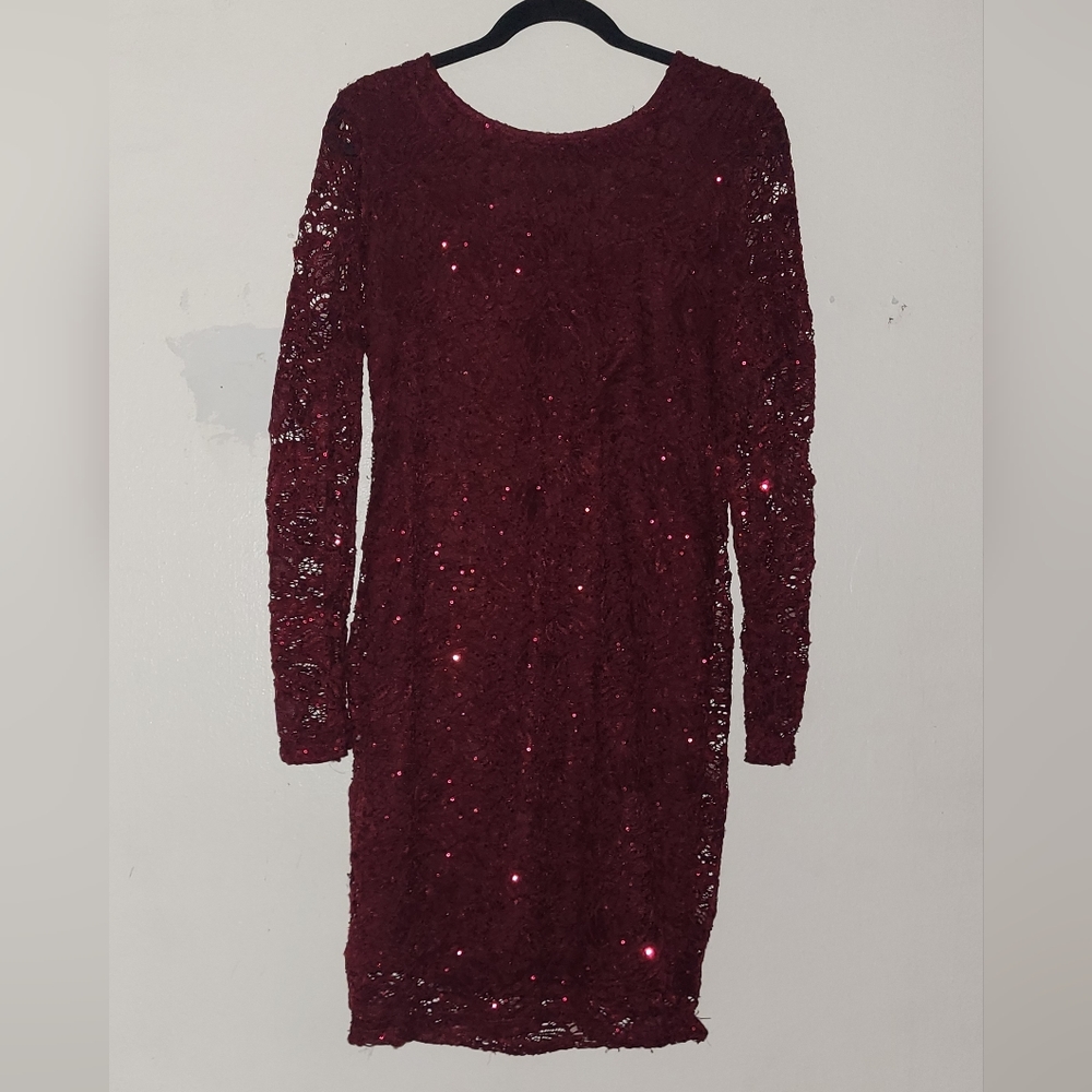 Olivia Matthew's burgandy sequence party dress